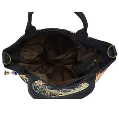 Sequins Peacock Embroidered Canvas Tote Bag, Beaded Handbag