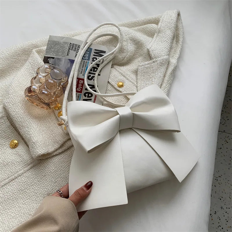 Solid Bowknot Handbag Underarm Tote Bag for Women