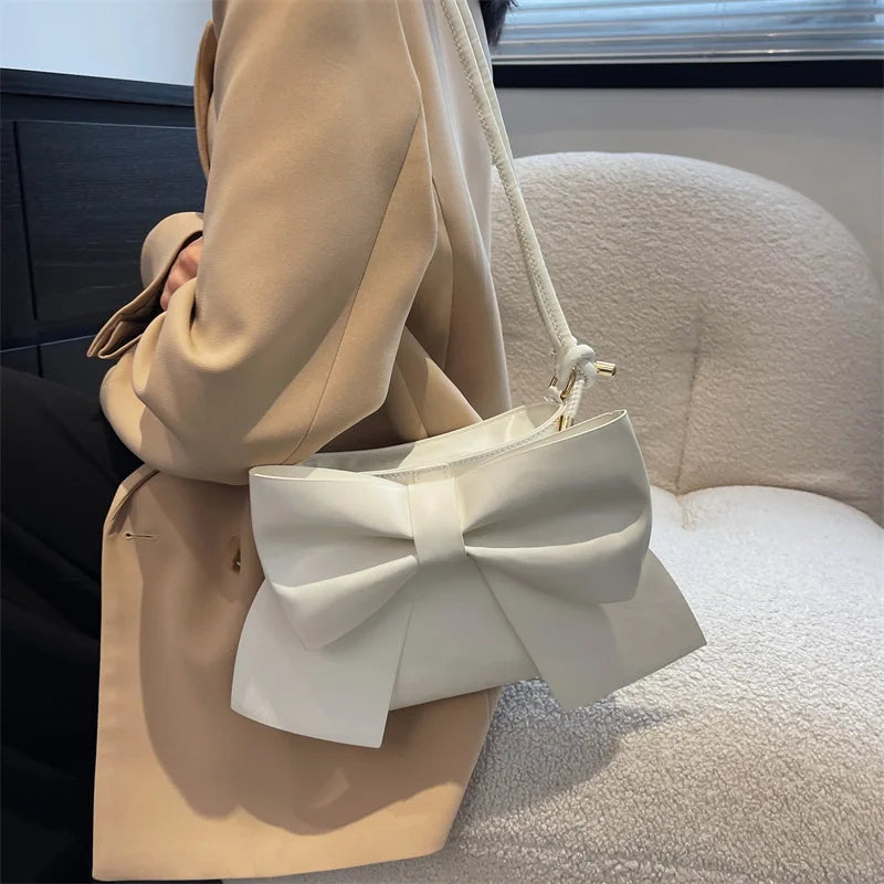 Solid Bowknot Handbag Underarm Tote Bag for Women