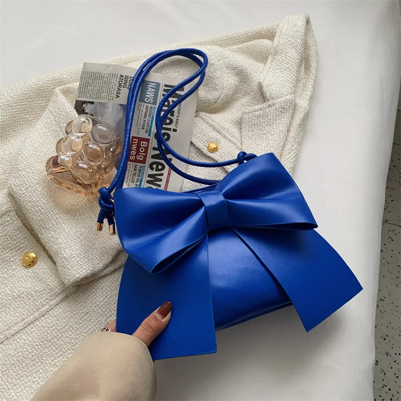 Solid Bowknot Handbag Underarm Tote Bag for Women