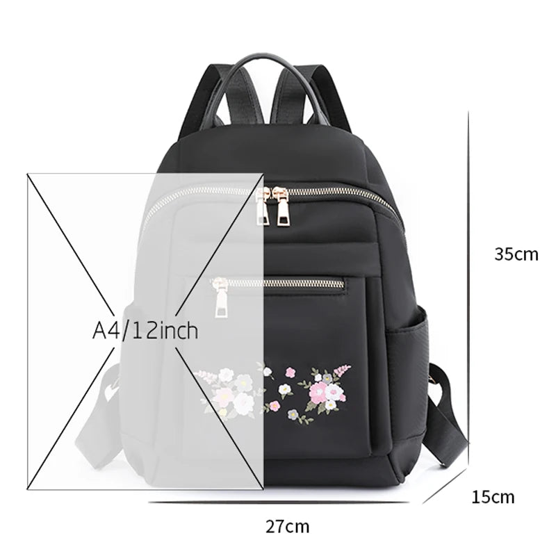Chinese Style Embroidery Backpack Anti Theft Waterproof Nylon Bag