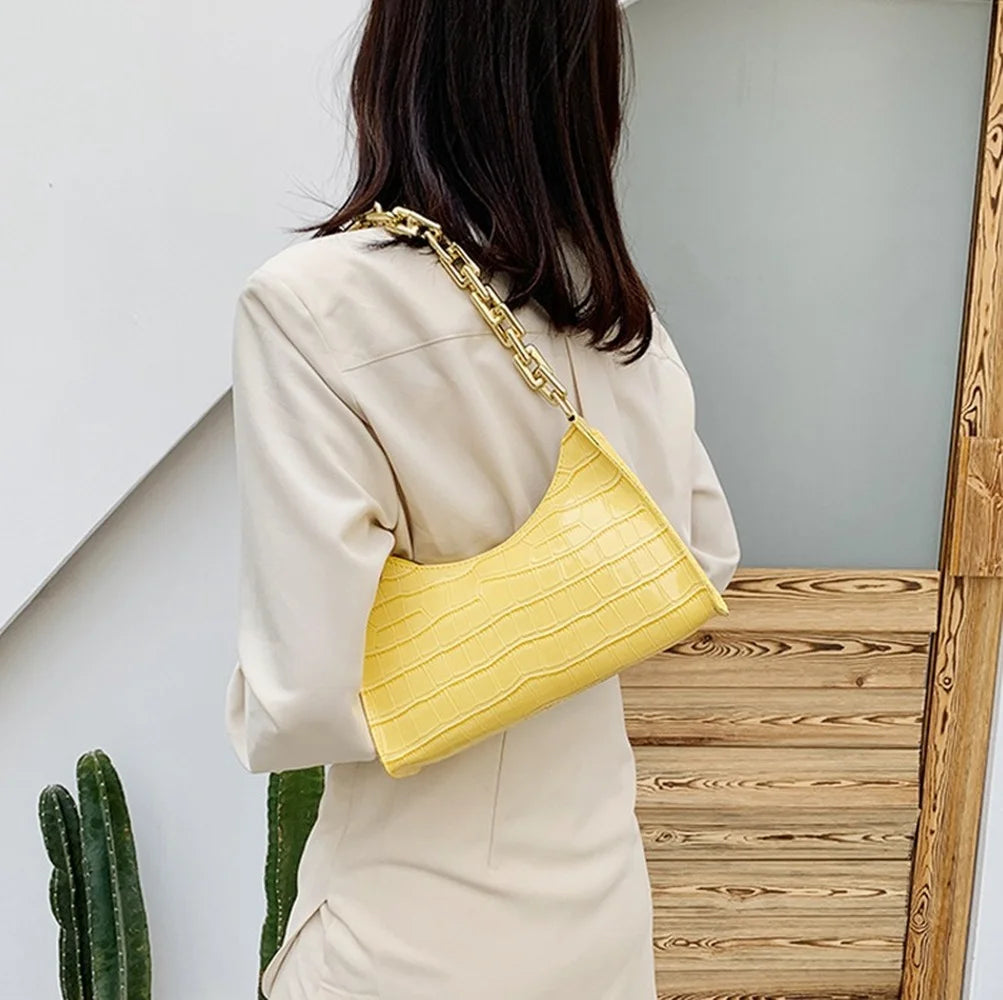 Retro Casual Women Totes Shoulder Bags Female PU Leather Solid Chain Handbag