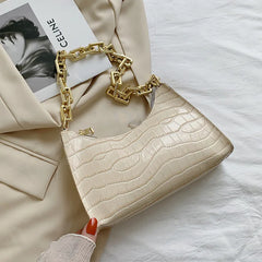 Retro Casual Women Totes Shoulder Bags Female PU Leather Solid Chain Handbag