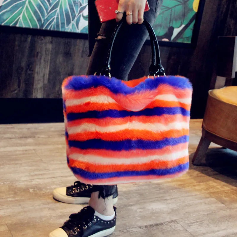 Plush Shoulder Bag for Women Casual Winter Tote