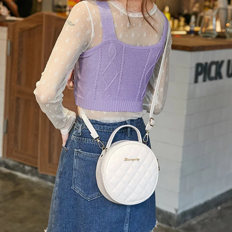 Lingge Crossbody Small Round Bag Women's Shoulder Messenger