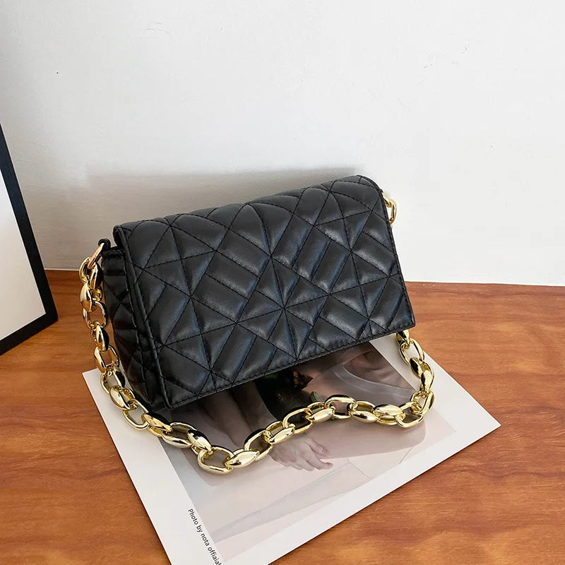 Plaid Shoulder Bag Thick Chain Women Handbags
