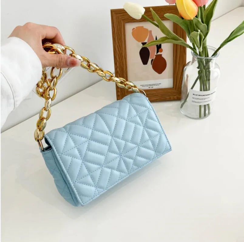 Plaid Shoulder Bag Thick Chain Underarm Bags For Women Handbags And Purses