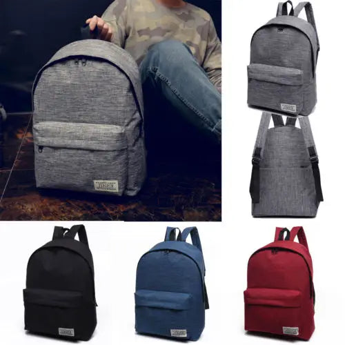 Unisex College Backpack Solid Casual Travel Bag Zipper Closure