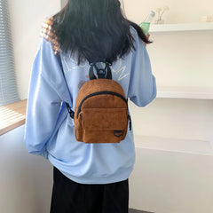 Corduroy Mini Backpack for Women Small Casual Student Bookbag