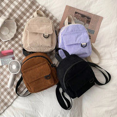 Corduroy Women Mini Backpack Casual Bookbag