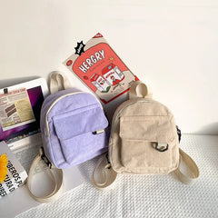 Corduroy Mini Backpack for Women Small Casual Student Bookbag