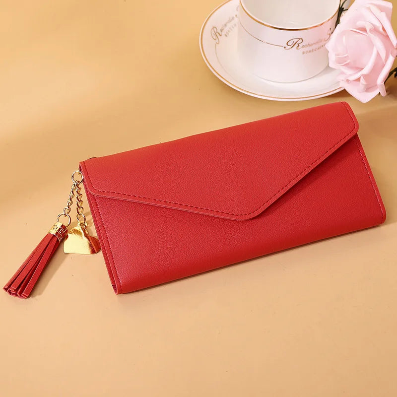 Women Wallet Zipper Purses Long Clutch Gray Red PU Leather Money Bag