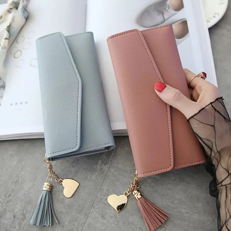 Gray Red PU Leather Long Zipper Clutch Wallet