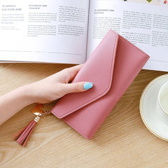 Gray Red PU Leather Long Zipper Clutch Wallet