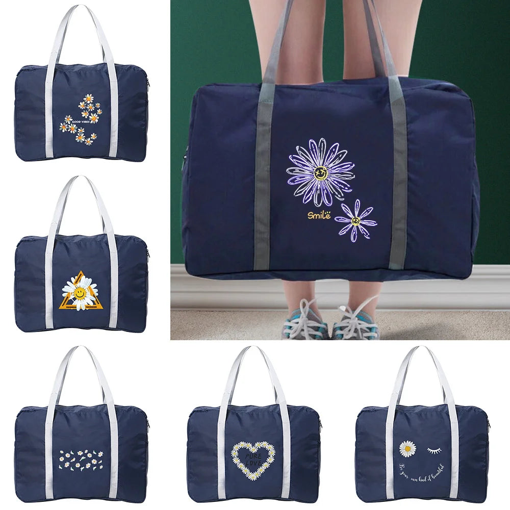 Travel Bag Daisy Print Large Capacity Waterproof Handbag Unisex