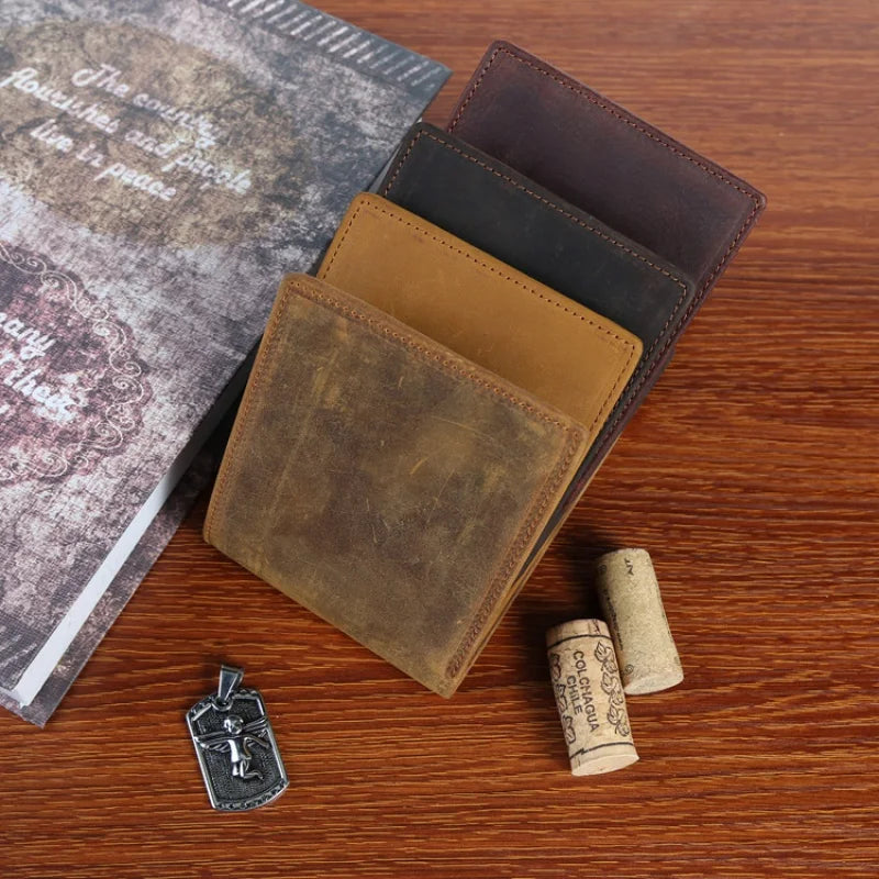 Real Cowhide Short Wallets Top Men Thin Wallet 4 Colors