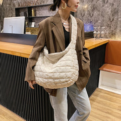 Grid Pattern Large Shoulder Bag Space Cotton Handbag Woman Large Capacity Bags