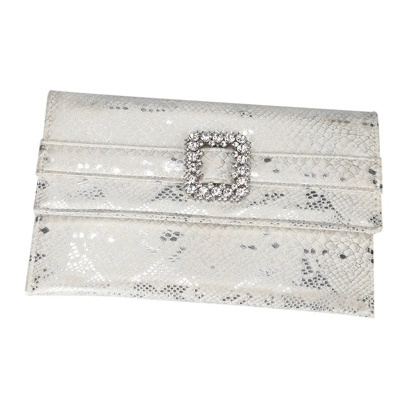 Snake Pattern Envelope Dinner Bag Women's Rhinestone Belt
