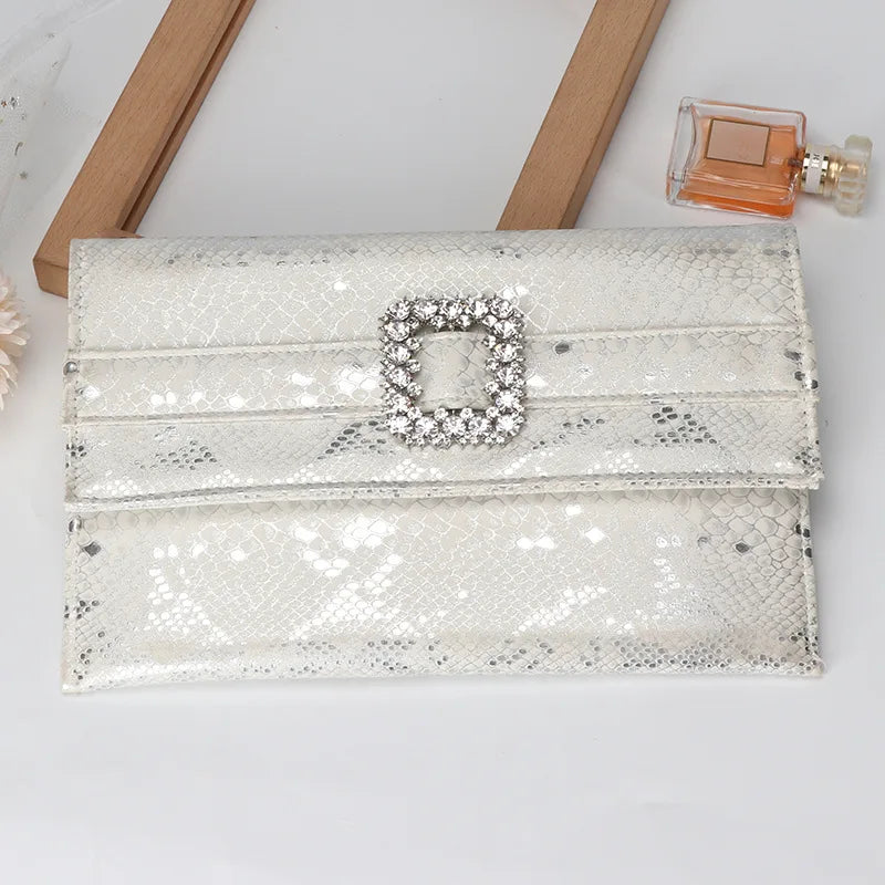 Snake Pattern Envelope Dinner Bag Women's Rhinestone Belt