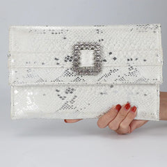 Snake Pattern Envelope Dinner Bag Women's Rhinestone Belt