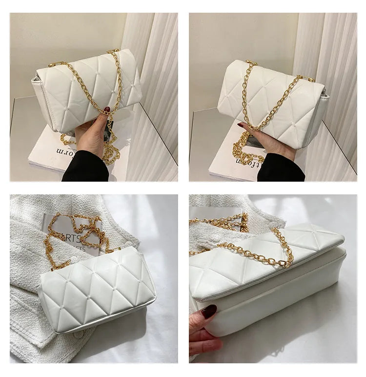 Women Bag Diamond Lattice Flap Bag Soft PU Leather Shoulder Bag