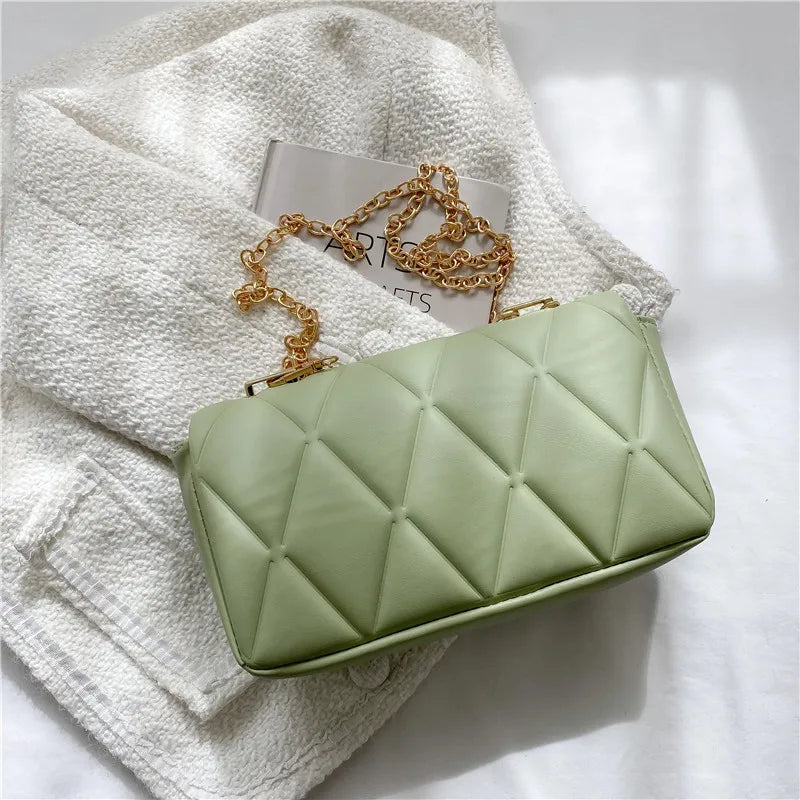 Women Bag Diamond Lattice Flap Bag Soft PU Leather Shoulder Bag