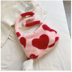Plush Flower Pattern Shoulder Bag - Faux Fur Handbag