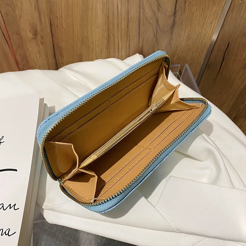 PU Leather Handbag Solid Lingge Pattern Women's Travel Wallet