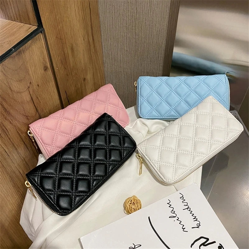 PU Leather Handbag Solid Lingge Pattern Women's Travel Wallet