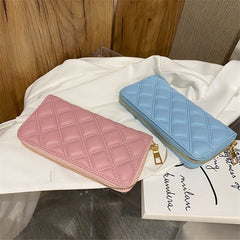 PU Leather Handbag Solid Lingge Pattern Women's Travel Wallet