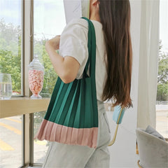Large Capacity Shopping Handbags For Women Folded Knit Pleated Bags