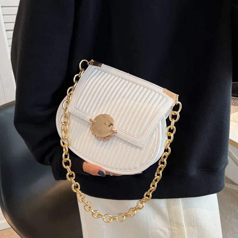 Women Orange Saddle Bag Chain Shoulder Bag Crossbody Bag