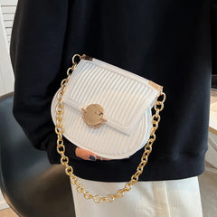 Women Orange Saddle Bag Chain Shoulder Bag Crossbody Bag