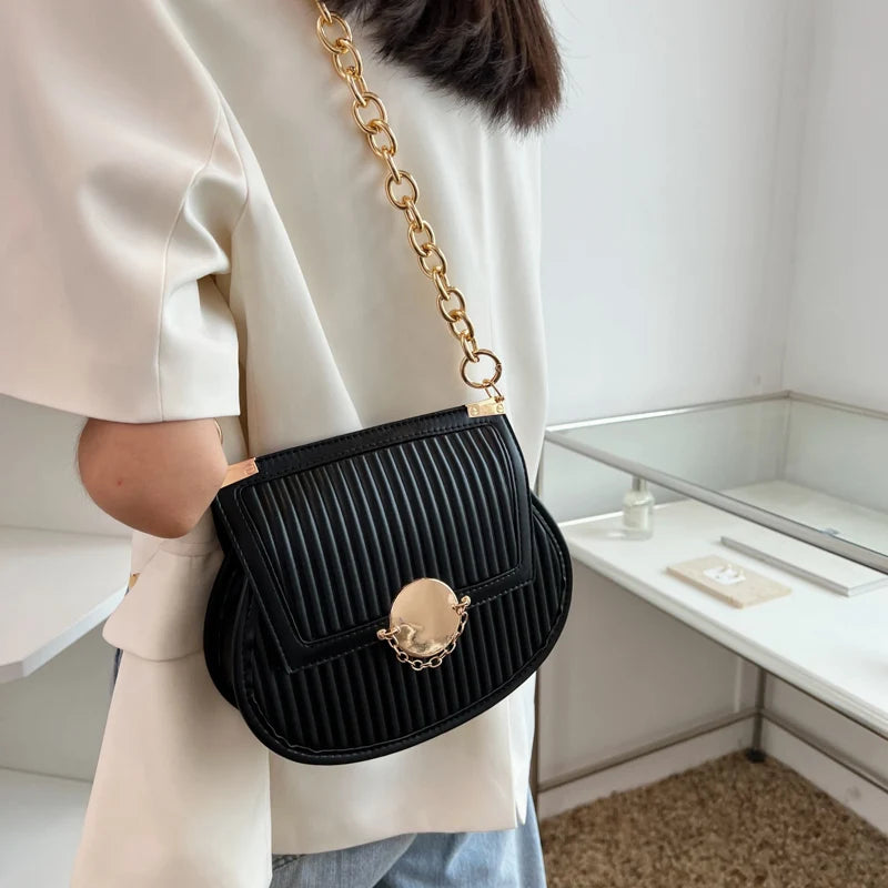 Women Orange Saddle Bag Chain Shoulder Bag Crossbody Bag