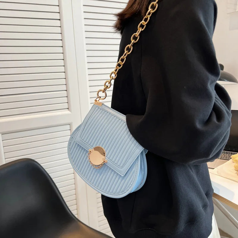 Women Orange Saddle Bag Chain Shoulder Bag Crossbody Bag