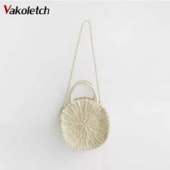 Vintage Straw Knitted Round Handbag Beach Tote