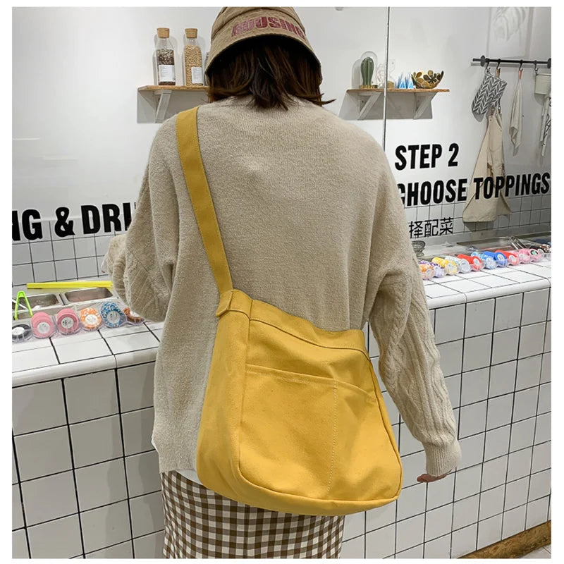 Large Capacity Canvas Shoulder Bag Women School Bag