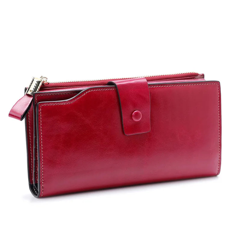 Oil Wax Leather Women Wallets Classic High Cards Holder Women Purse