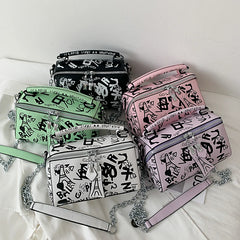 Graffiti Pattern Leather Crossbody Bag for Women