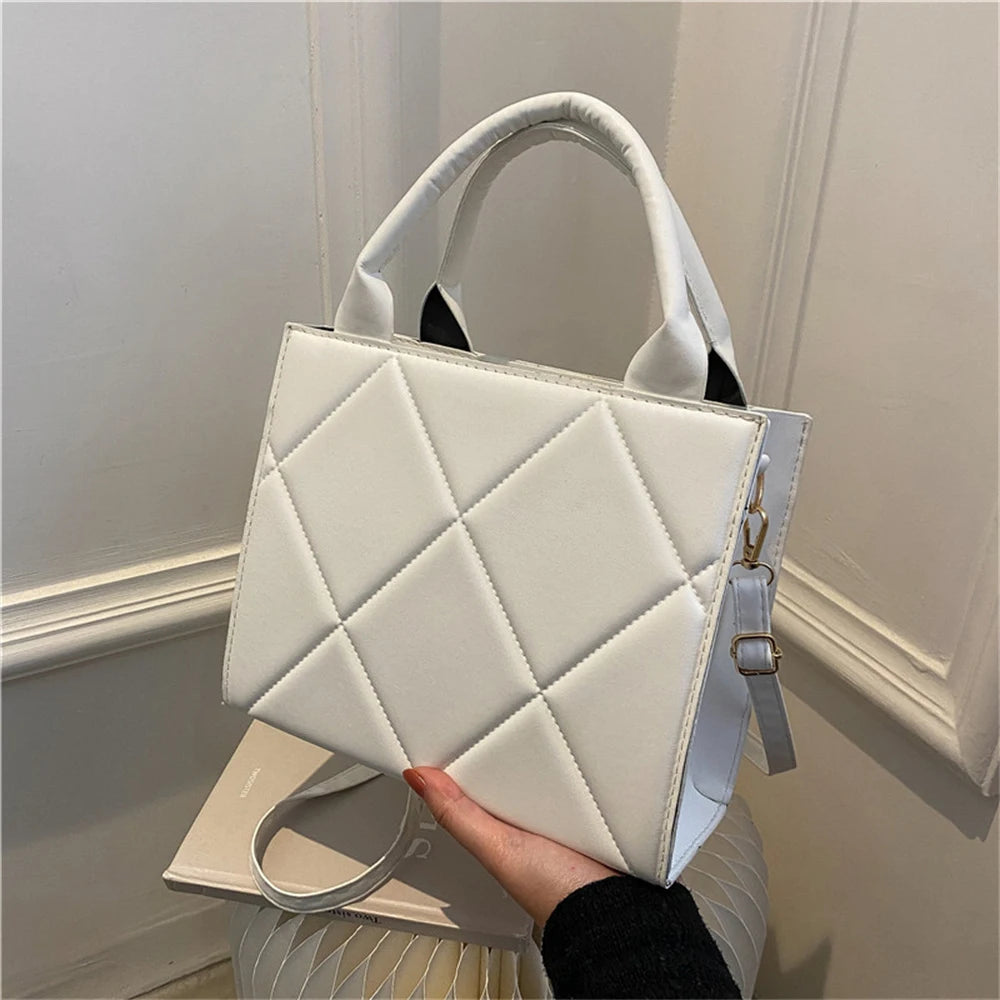 Women Leather Shoulder Bag Plaid Crossbody Tote