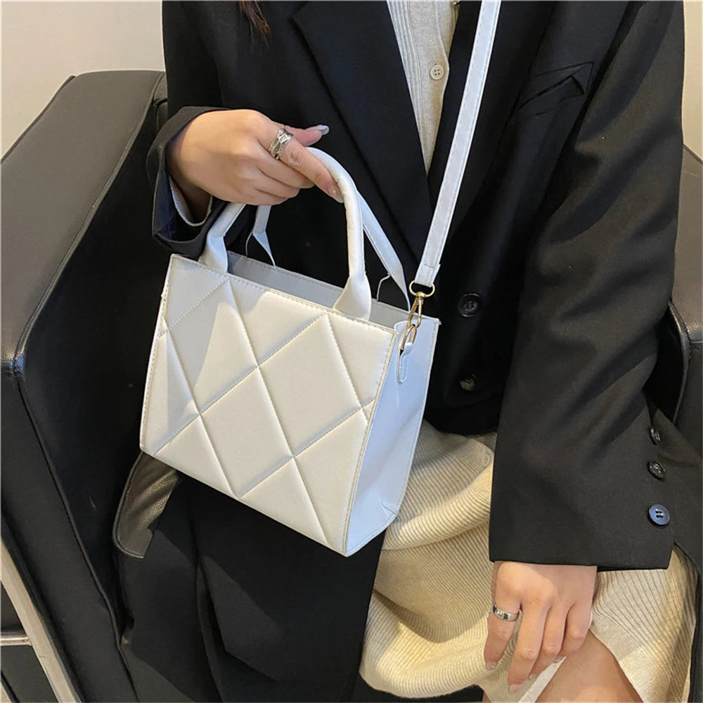 Women Leather Shoulder Bag Plaid Crossbody Tote