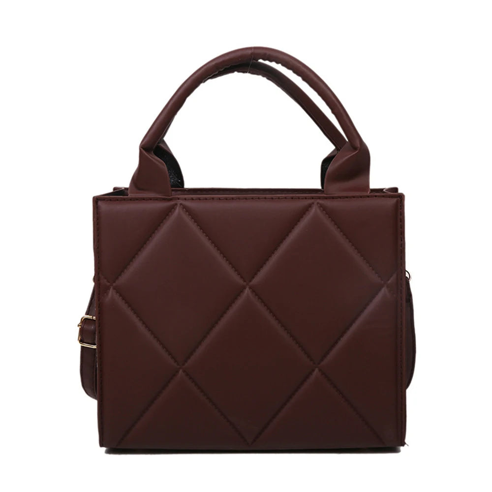 Women Leather Shoulder Bag Plaid Crossbody Tote