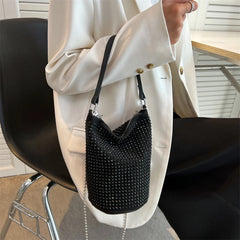 Diamonds Basket Bag Rhinestone Shoulder Crossbody Evening Party Bucket Purse