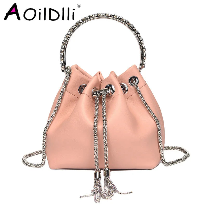 Satin Bucket Crossbody Bag with Metal Ring Handle