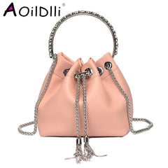Satin Bucket Crossbody Bag with Metal Ring Handle