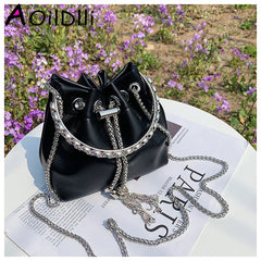 Satin Bucket Crossbody Bag with Metal Ring Handle