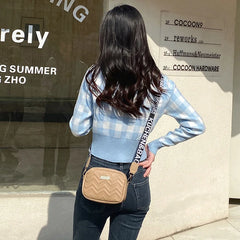 Lingge Embroidery Camera Shoulder Bag Women Crossbody Bags