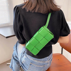 Female Leather Woven Messenger Bag Small Waist Shoulder Hand Bag