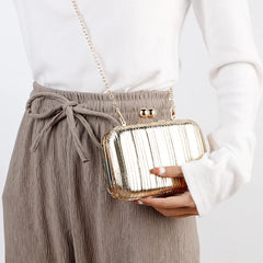 Metal Square Evening Bag Silver Wedding Clutch Chain Shoulder Crossbody