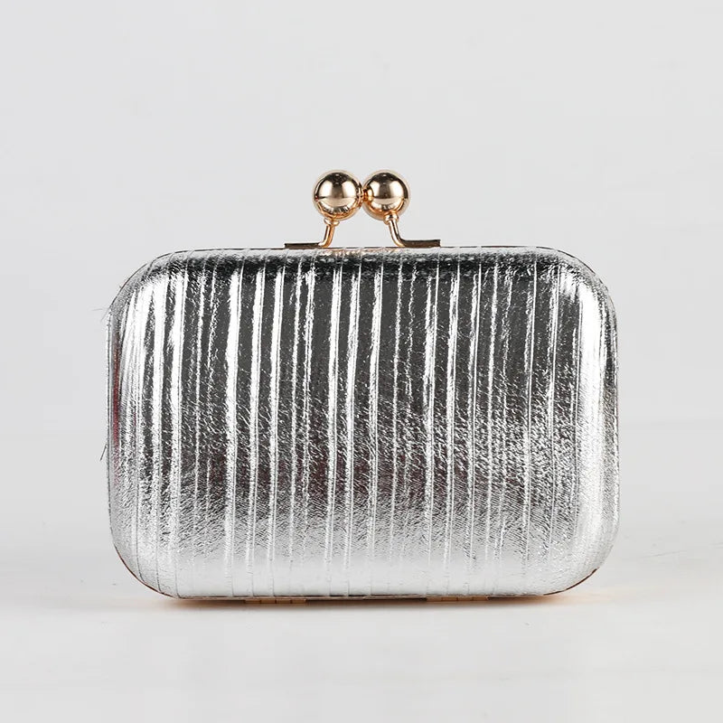 Metal Square Evening Bag Silver Wedding Clutch Chain Shoulder Crossbody